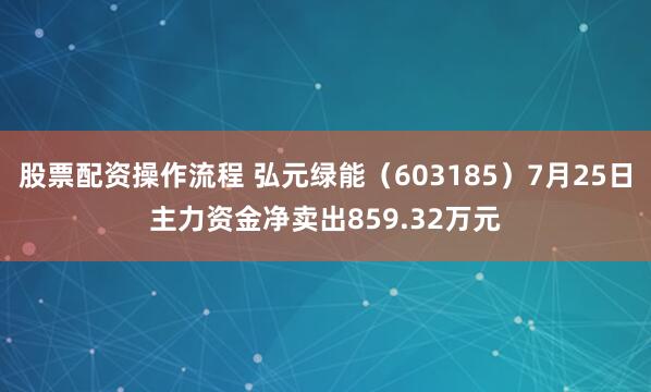 股票配资操作流程 弘元绿能(603185)7月25日主力资金净卖出859.32万元