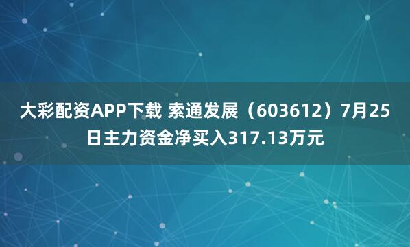 大彩配资APP下载 索通发展(603612)7月25日主力资金净买入317.13万元